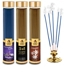 The Aroma Factory Lavender, 3 in 1 & Jasmine Incense Stick Agarbatti (Zero Charcoal & 100% Herbal) Bottle Pack of 3 x 100