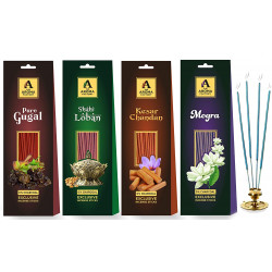 The Aroma Factory Wood Incense Sticks for Pooja Chandan, Gugal, Loban, Mogra Agarbatti Packet (6 cm x 8 cm x 26 cm, Pack of 4 x 30)