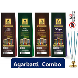 The Aroma Factory Wood Incense Sticks for Pooja Chandan, Gugal, Loban, Mogra Agarbatti Packet (6 cm x 8 cm x 26 cm, Pack of 4 x 30)