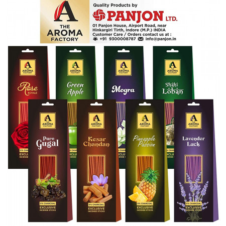 The Aroma Factory Wood Incense Sticks for Pooja Chandan, Gugal, Loban, Mogra Agarbatti Packet (6 cm x 8 cm x 26 cm, Pack of 4 x 30)