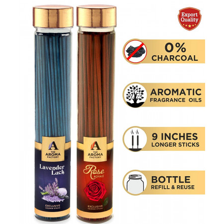 The Aroma Factory Lavender and Rose Agarbatti (Bottle Pack of 2 x 100)