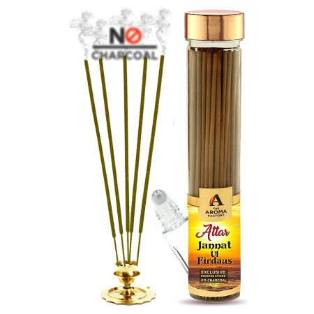 The Aroma Factory Attar Jannat Ul Firdaus Incense Sticks Agarbatti (Low Smoke, No Charcoal, 100% Masala) Home Fragrance (Bottle Pack of 100)