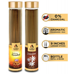 The Aroma Factory Kesar Chandan Saffron Sandal & Jasmine Agarbatti (Charcoal Free & Low Smoke) Bottle Pack of 2 x 100