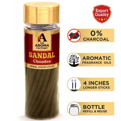 The Aroma Factory Dhoop Sticks Chandan Sandal Wood (0% Charcoal) with Stand Holder in Box Cone (100g)