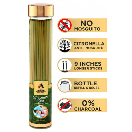 The Aroma Factory Mosquito Out Citronella Garden Incense Sticks Mosquito Repellent Agarbatti - Herbal and Natural (Bottle Pack of 100 Grams)