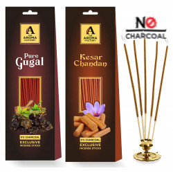 The Aroma Factory (0% Charcoal) Pure Gugal and Chandan Sandal Woods Incense Sticks Agarbatti, 2 Packets x 30 Sticks Each