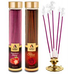 The Aroma Factory Strawberry & Rose Incense Stick Agarbatti (Zero Charcoal & 100% Herbal) Bottle Pack of 2 x 100
