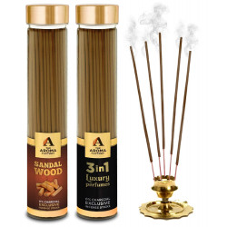 The Aroma Factory Sandalwood Chandan & 3 in 1 Luxury Agarbatti (Charcoal Free & Low Smoke) Bottle Pack of 2 x 100