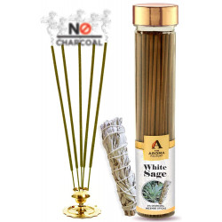 AromaÂ Factory White Sage Incense Sticks Smudge Sage Leave Agarbatti Herbal Smudging [No Charcoal, Low Smoke, 100% Natural] Fragrance for Aromatherapy, Energy Cleansing, Room Freshener, Meditation, Yoga, Pooja (Bottle Pack of 100)
