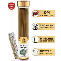 AromaÂ Factory White Sage Incense Sticks Smudge Sage Leave Agarbatti Herbal Smudging [No Charcoal, Low Smoke, 100% Natural] Fragrance for Aromatherapy, Energy Cleansing, Room Freshener, Meditation, Yoga, Pooja (Bottle Pack of 100)