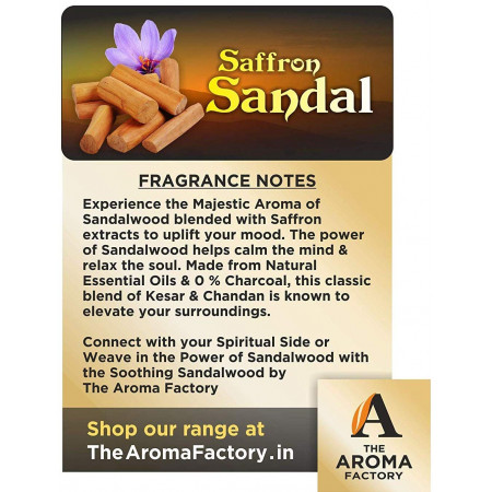 The Aroma Factory Kesar Chandan Saffron Sandal Incense Sticks 100% Herbal & Charcoal Free (Bottle Pack of 100)