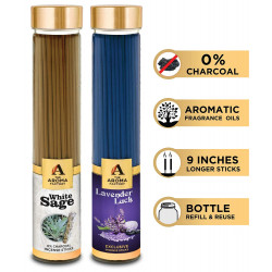 The Aroma Factory White Sage & Lavender Luck Agarbatti (Charcoal Free & Low Smoke) Bottle Pack of 2 x 100
