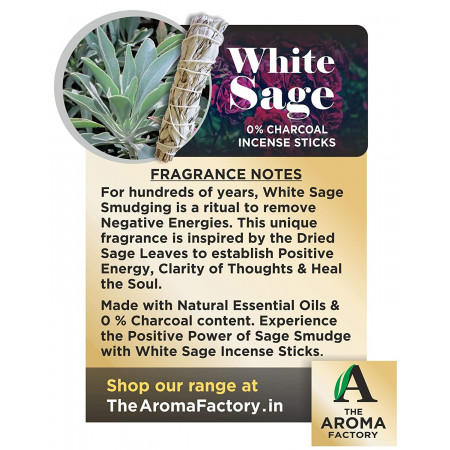 The Aroma Factory White Sage & Lavender Luck Agarbatti (Charcoal Free & Low Smoke) Bottle Pack of 2 x 100