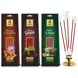 The Aroma Factory Pooja Agarbatti Combo Sandal Chandan, Pure Gugal & Shahi Loban Packet (0% Charcoal) Pack of 3 X 30 Sticks Each