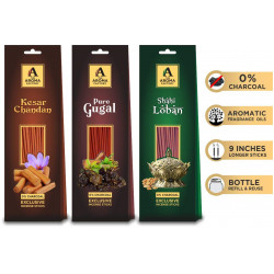 The Aroma Factory Pooja Agarbatti Combo Sandal Chandan, Pure Gugal & Shahi Loban Packet (0% Charcoal) Pack of 3 X 30 Sticks Each